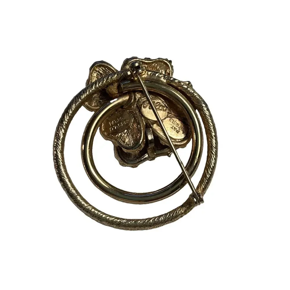 Hilco Vintage Gold Tone Double Circle Floral Signed 3-D Brooch w/patent 177-528